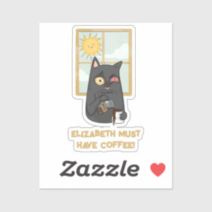 Must Have Coffee Unhinged Cat Pouring Java Sticker