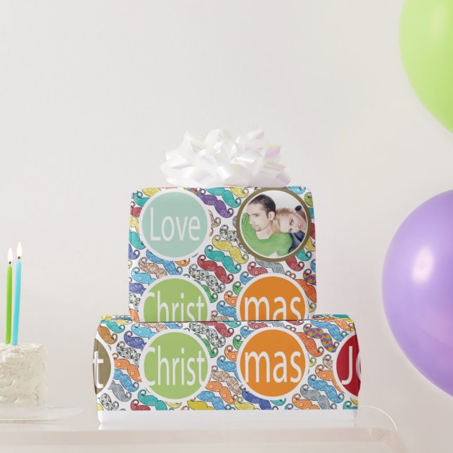 Mustache 1st Christams Hipster Personalized Photo Wrapping Paper (Party Gifts)