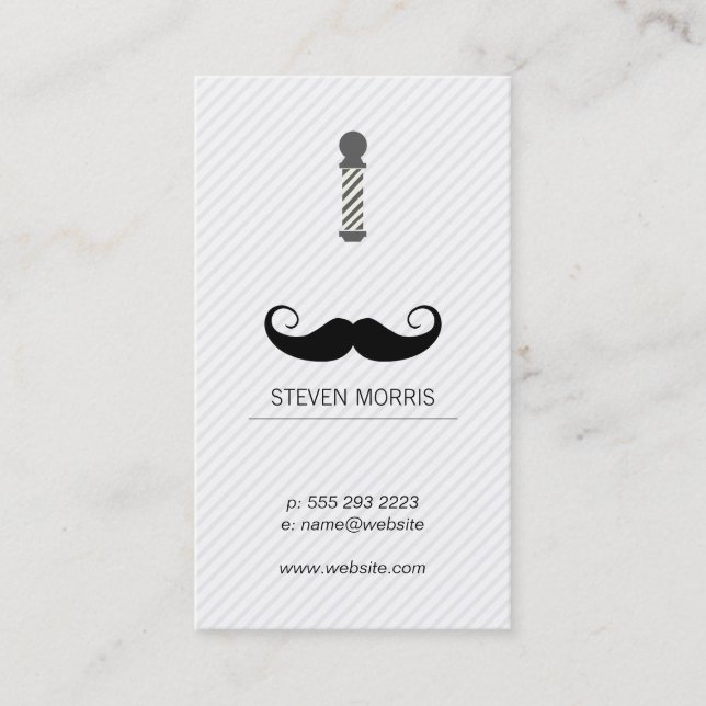Mustache and Barber Blade and Barber Pole Business Card (Front)