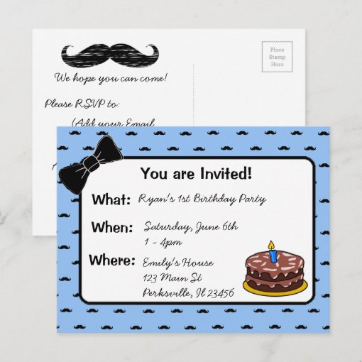 Mustache and Bow tie 1st Birthday Invitation | Zazzle