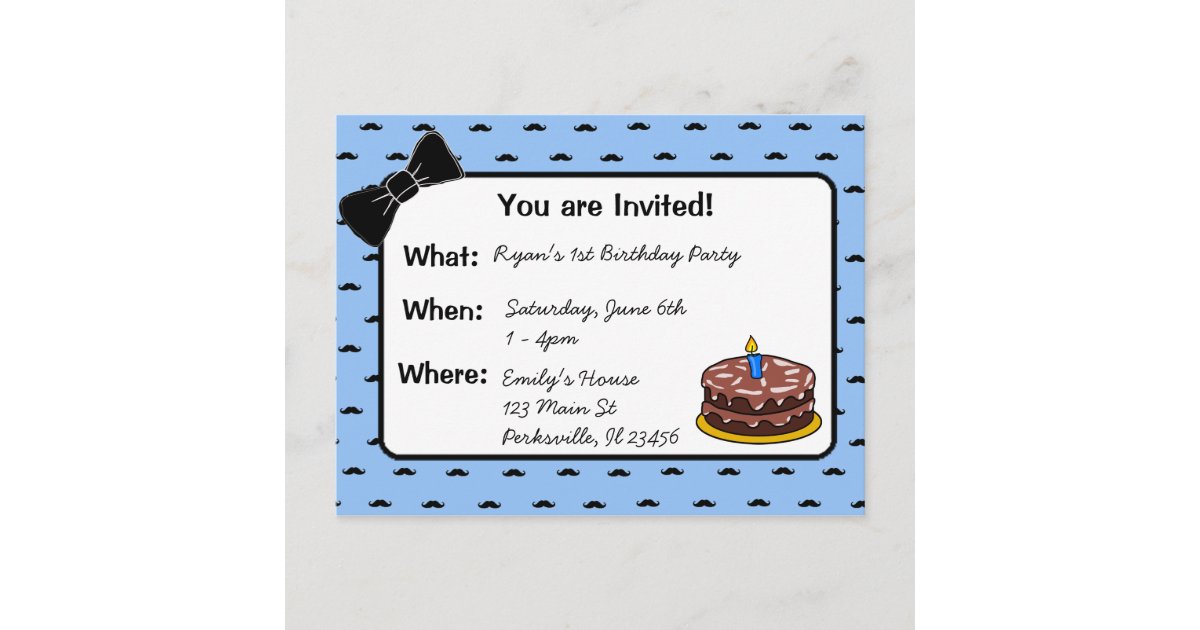 Mustache and Bow tie 1st Birthday Invitation | Zazzle