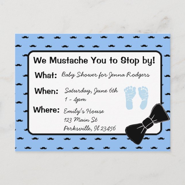 Mustache and Bow tie Baby Shower Invitation (Front)