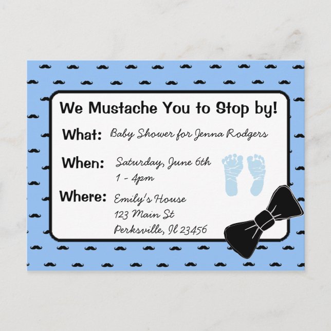 Mustache and Bow tie Baby Shower Invitation Postcard (Front)