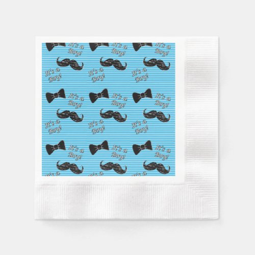 Mustache and Bowtie Blue Party Cocktail Napkins