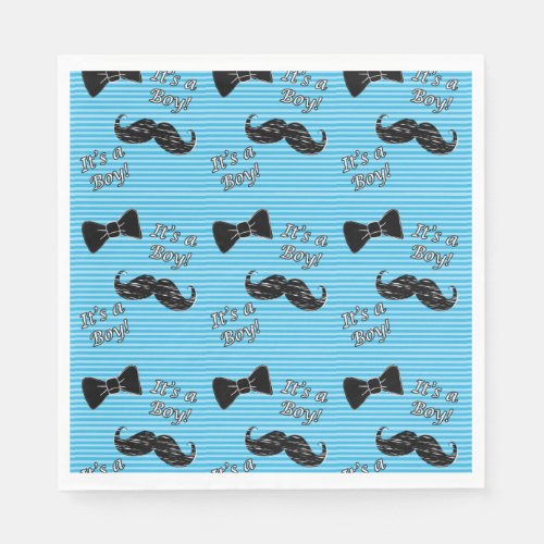 Mustache and Bowtie Blue Party Luncheon Napkins