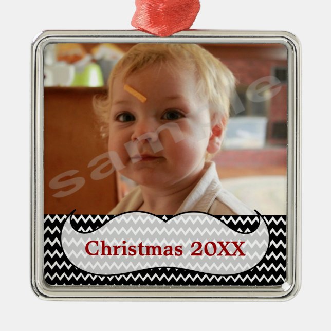 Mustache and Chevron Photo Ornament (Front)