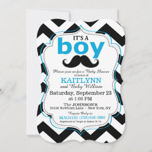 Mustache and Chevron Print Boy Baby Shower Invites