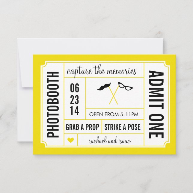 Mustache and Glasses Props Photobooth Ticket Invitation (Front)
