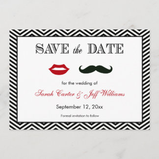 Mustache and Lips Chevron Save the Date Cards