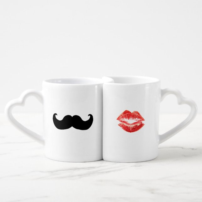 Mustache and Lips couples mug set (Front Nesting)