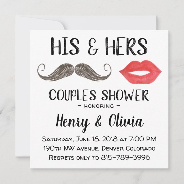 Mustache and Lips Couples Shower invitation (Front)
