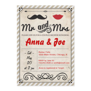 Mustache and Lips Couples Shower Invitation