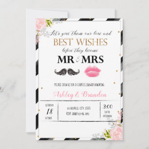 Mustache and lips couples shower invitation