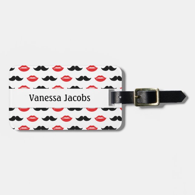 Mustache and Lips His & Hers Pattern Luggage Tag (Front Horizontal)