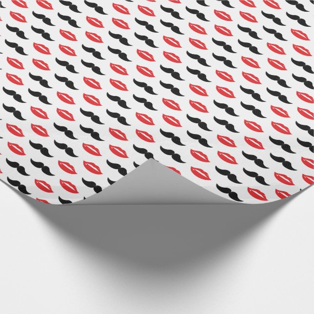 Mustache and Lips His & Hers Wedding Pattern Wrapping Paper (Corner)