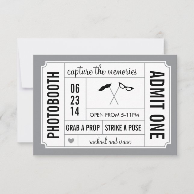 Mustache and Lips Props Photobooth Ticket Invitation (Front)