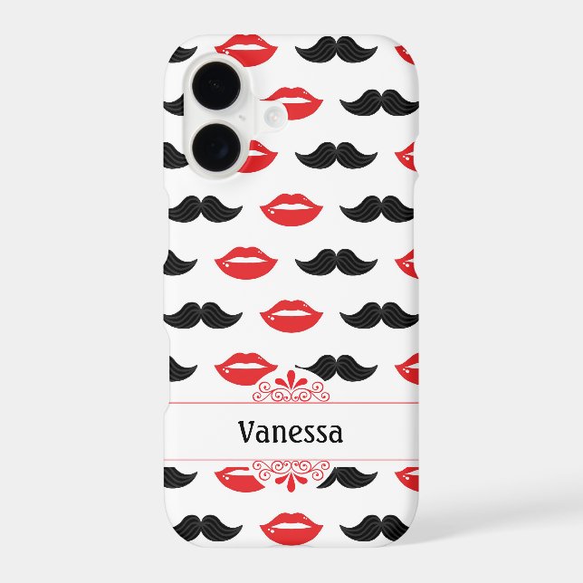 Mustache and Lips Red & Black Pattern Iphone Case (Back)