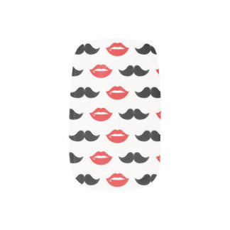 Mustache and Lips Red & Black Pattern Minx Nail Art