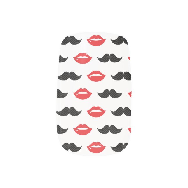 Mustache and Lips Red & Black Pattern Minx Nail Art (Left Thumb)