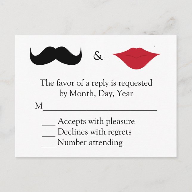 Mustache and lips RSVP Invitation Postcard (Front)