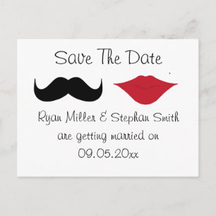 Mustache and lips save the date postcard