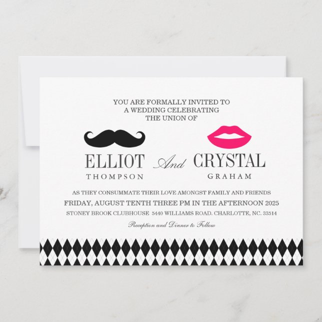 Mustache and Lips Wedding Invitation Blk Text (Front)