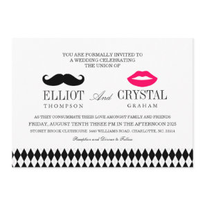 Mustache and Lips Wedding Invitation Blk Text