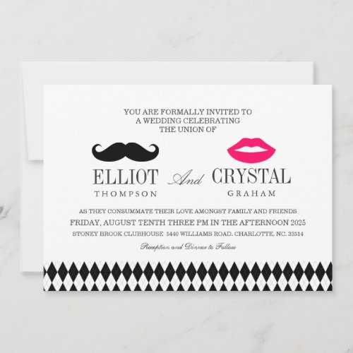 Mustache and Lips Wedding Invitation Blk Text