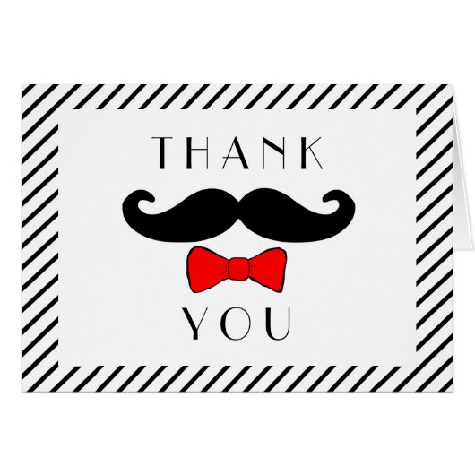 Mustache and Red Bowtie Thank You Note Cards (Front Horizontal)