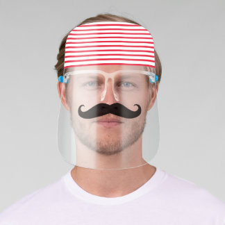 mustache and striped cap face shield