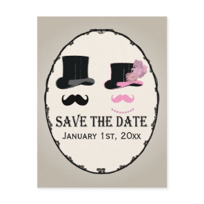 Mustache and Top Hat Save The Date Card
