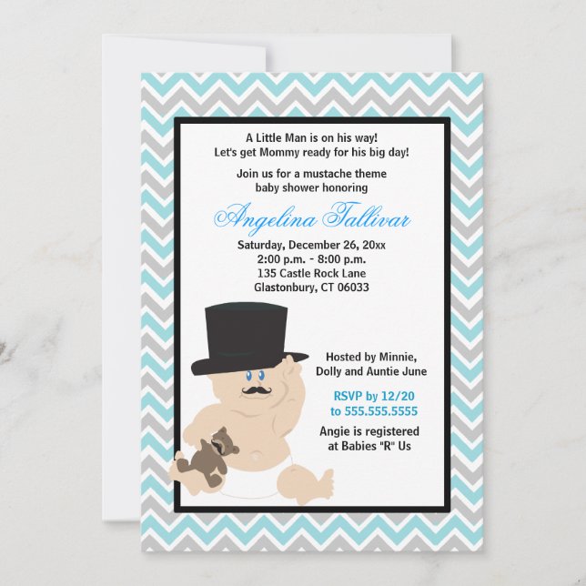 Mustache Baby Boy Baby Shower Invitation (Front)