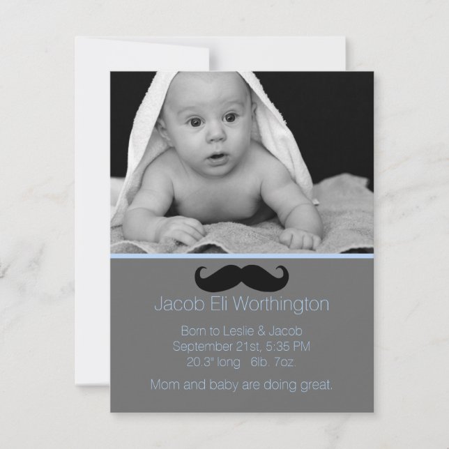 Mustache Baby Boy Birth Announcement (Front)