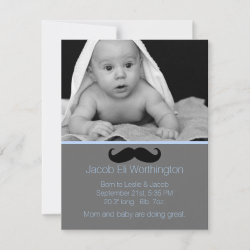 Mustache Baby Boy Birth Announcement