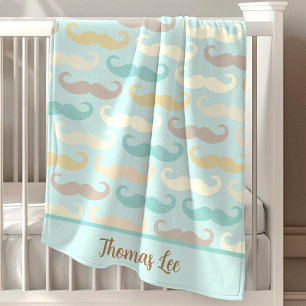 Mustache Baby Boy Personalized Name Blanket