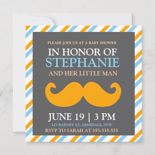 Mustache baby boy shower invites