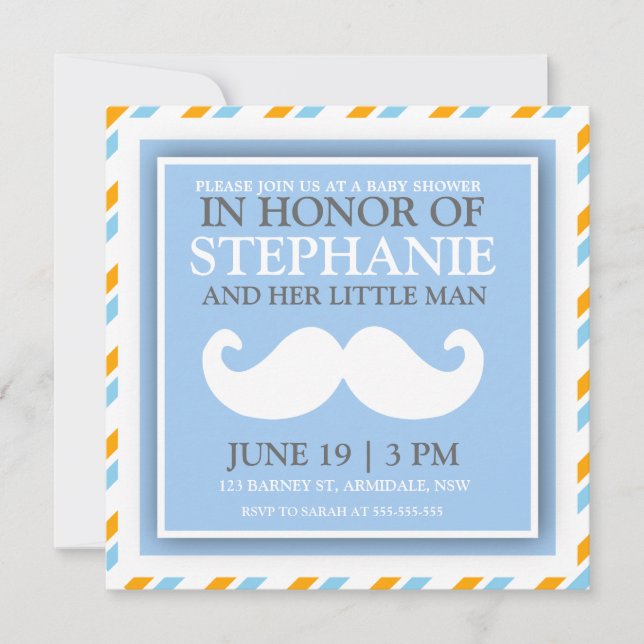 Mustache baby boy shower invites (Front)