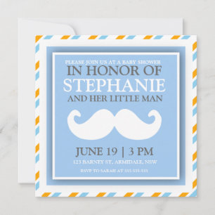 Mustache baby boy shower invites
