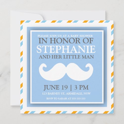 Mustache baby boy shower invites