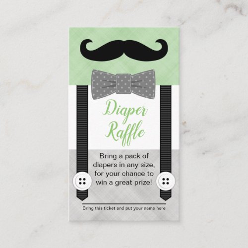 mustache baby diaper raffle ticket green and gray enclosure card