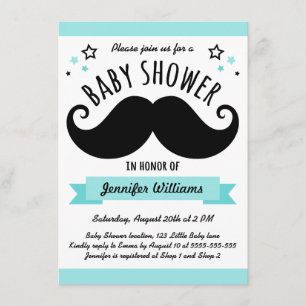 Mustache baby shower aqua blue invitation