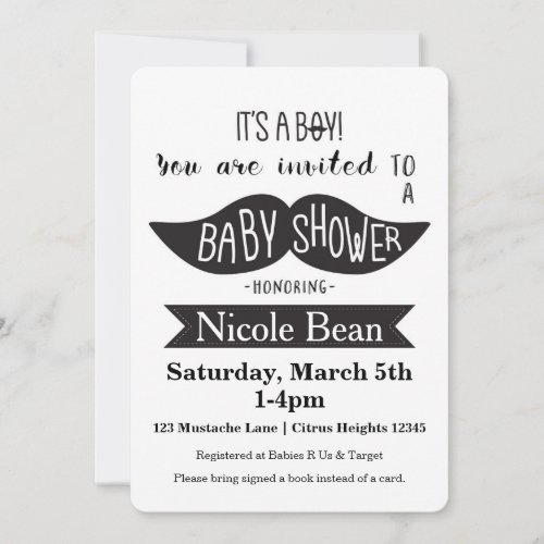 Mustache Baby Shower Black  White Invitations