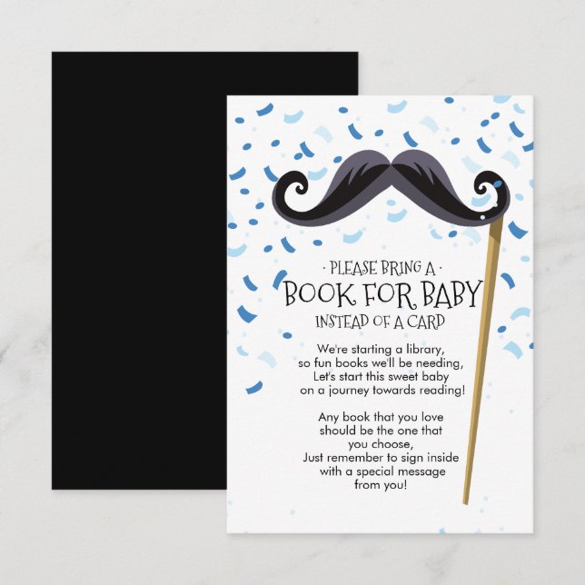 Mustache Baby Shower Book for Baby Card (Front/Back)