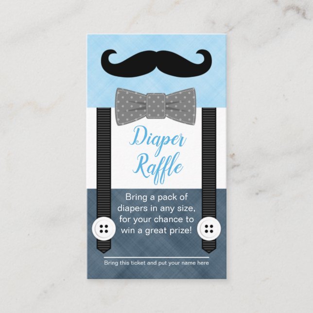 Mustache baby shower diaper raffle ticket navy enclosure card (Front)