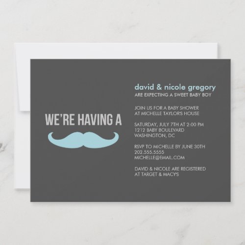 Mustache Baby Shower Personalized Invitations