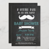 Mustache Baby Shower Invitation Aqua and Gray (Front/Back)