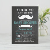 Mustache Baby Shower Invitation Aqua and Gray (Standing Front)