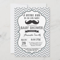 Mustache Baby Shower Invitation Black and Gray