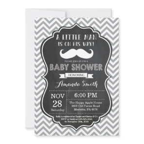 Mustache Baby Shower Invitation Black and Gray