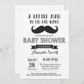Mustache Baby Shower Invitation Black and Gray (Front/Back)